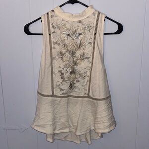 Free People Floral Embroidered Cream Blouse